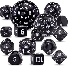 15 Pieces Complete Polyhedral D3-D100 (Black and White)